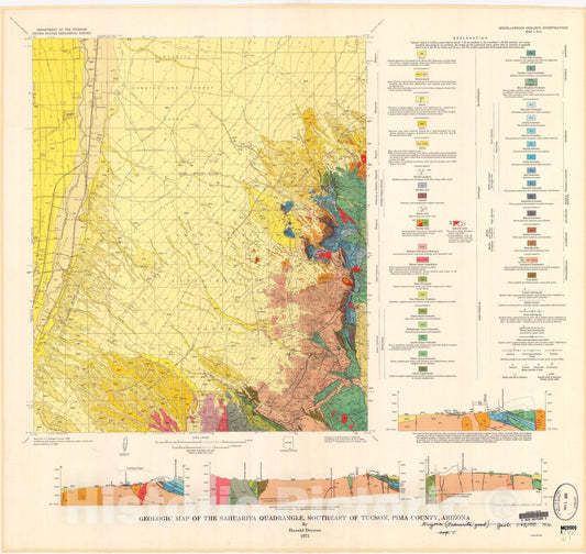 Map : Geologic map of the Sahuarita quadrangle, southeast of Tucson, Pima County, Arizona, 1971 Cartography Wall Art :