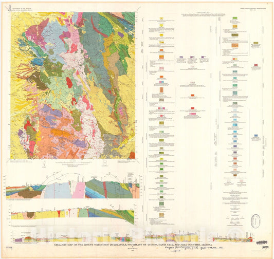 Map : Geologic map of the Mount Wrightson quadrangle, southeast of Tucson, Santa Cruz and Pima Counties, Arizona, 1971 Cartography Wall Art :