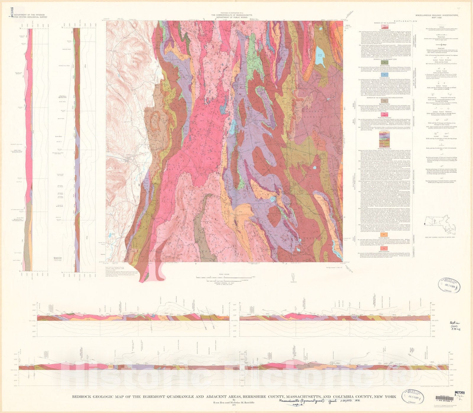 Map : Bedrock geologic map of the Egremont quadrangle and adjacent areas, Berkshire County, Massachusetts, and Columbia County, New York, 1971 Cartography Wall Art :