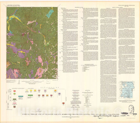 Map : Surficial geologic map of the Mount Hancock quadrangle, Yellowstone National Park and adjoining area, Wyoming, 1971 Cartography Wall Art :