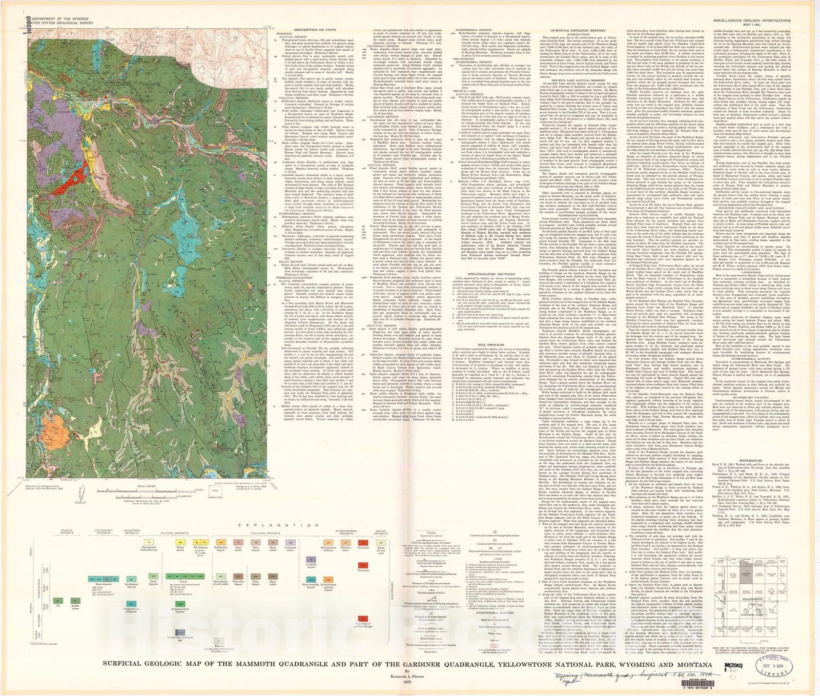 Map : Surficial geologic map of the Mammoth quadrangle and part of the Gardiner quadrangle, Yellowstone National Park, Wyoming and Montana, 1973 Cartography Wall Art :