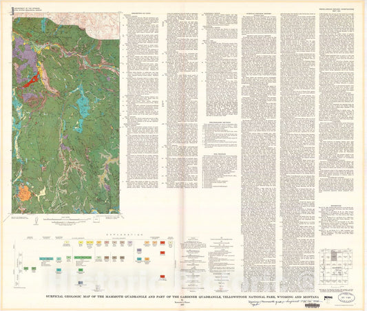 Map : Surficial geologic map of the Mammoth quadrangle and part of the Gardiner quadrangle, Yellowstone National Park, Wyoming and Montana, 1973 Cartography Wall Art :
