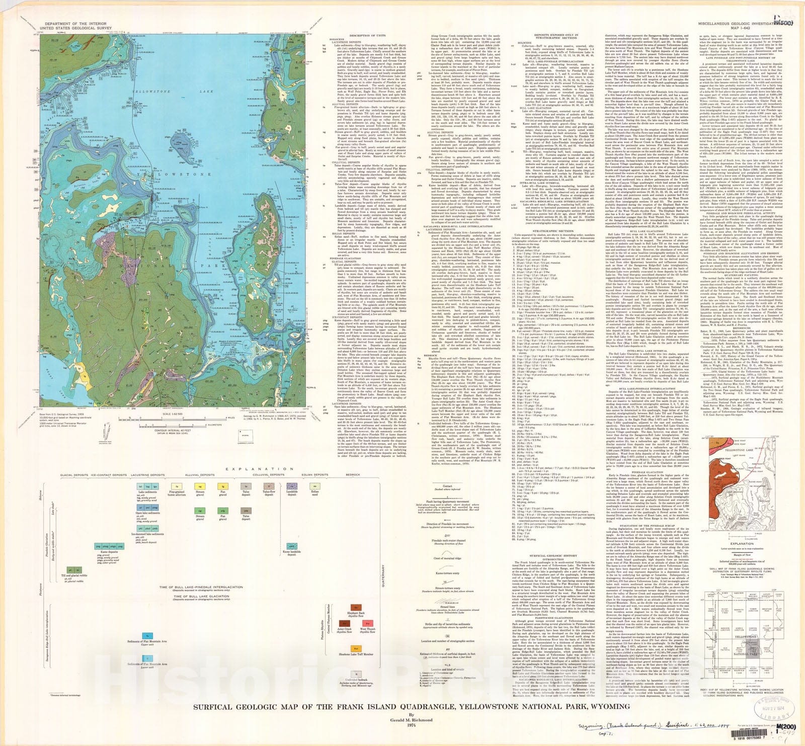 Map : Surficial geologic map of the Frank Island quadrangle, Yellowstone National Park, Wyoming, 1974 Cartography Wall Art :