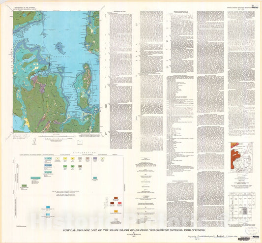 Map : Surficial geologic map of the Frank Island quadrangle, Yellowstone National Park, Wyoming, 1974 Cartography Wall Art :