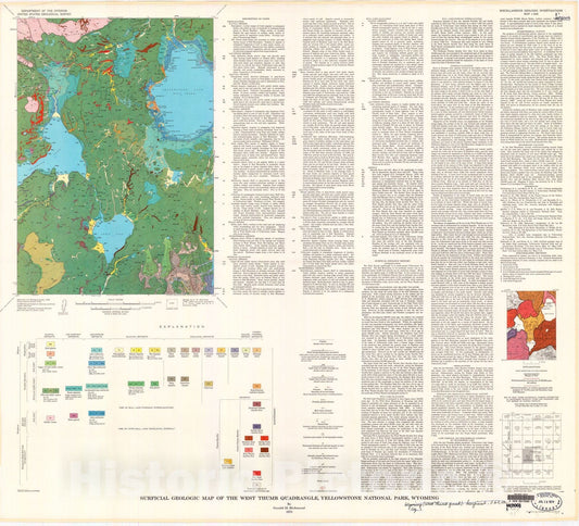 Map : Surficial geologic map of the West Thumb quadrangle, Yellowstone National Park, Wyoming, 1973 Cartography Wall Art :