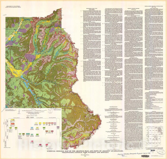 Map : Surficial geologic map of the Abiathar Peak and parts of adjacent quadrangles, Yellowstone National Park, Wyoming and Montana, 1974 Cartography Wall Art :