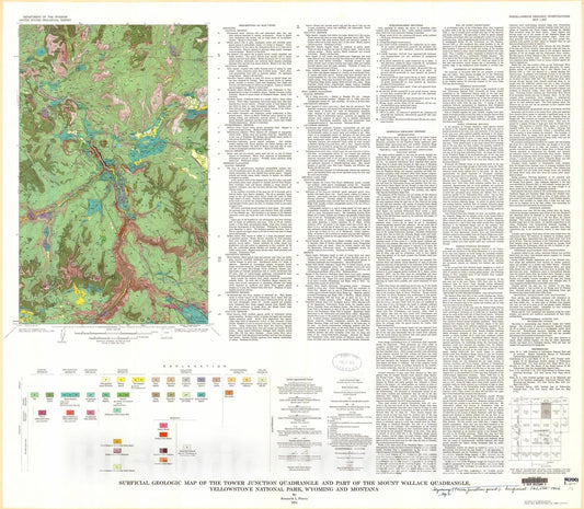 Map : Surficial geologic map of the Tower Junction quadrangle and part of the Mount Wallace quadrangle, Yellowstone National Park, 1974 Cartography Wall Art :