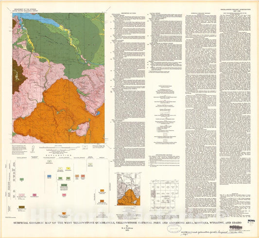 Map : Surficial geologic map of the West Yellowstone quadrangle, Yellowstone National Park and adjoining area, Montana, Wyoming, and Idaho, 1975 Cartography Wall Art :