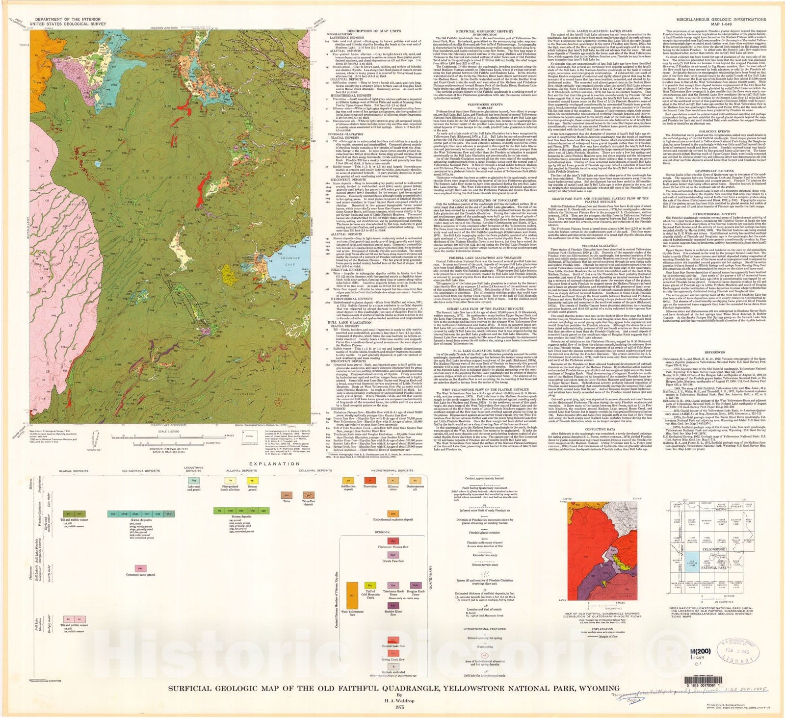 Map : Surficial geologic map of the Old Faithful quadrangle, Yellowstone National Park, Wyoming, 1975 Cartography Wall Art :