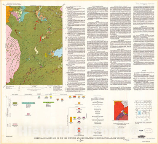 Map : Surficial geologic map of the Old Faithful quadrangle, Yellowstone National Park, Wyoming, 1975 Cartography Wall Art :