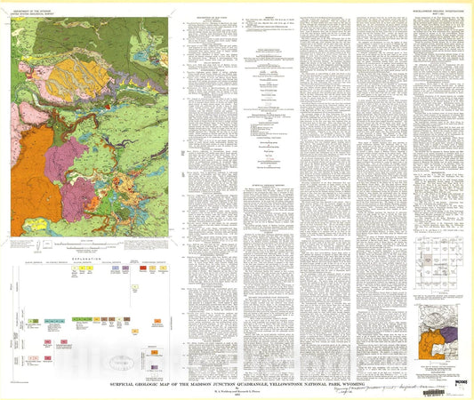 Map : Surficial geologic map of the Madison Junction quadrangle, Yellowstone National Park, Wyoming, 1975 Cartography Wall Art :