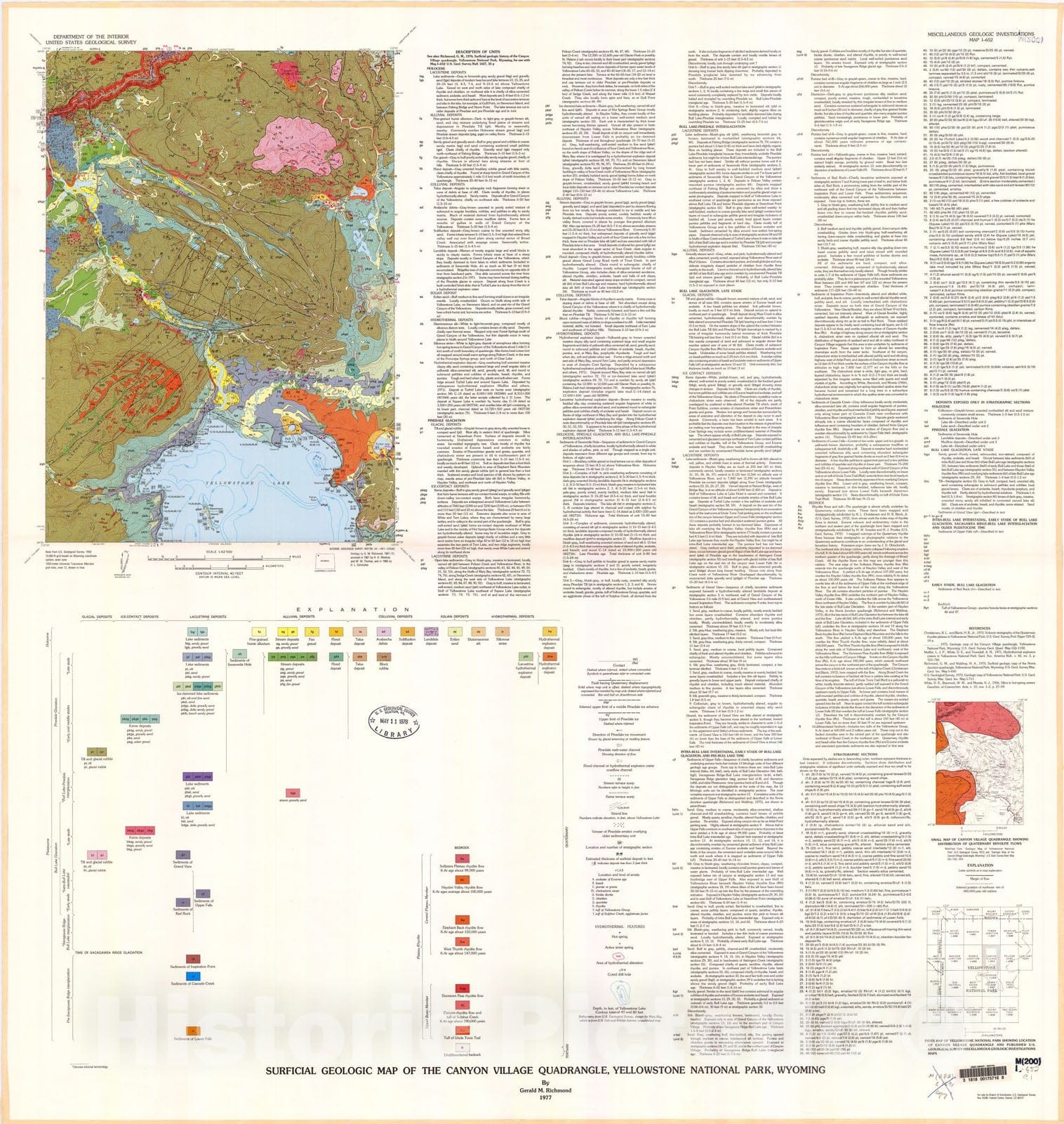 Map : Surficial geologic map of the Canyon Village quadrangle, Yellowstone National Park, Wyoming, 1977 Cartography Wall Art :