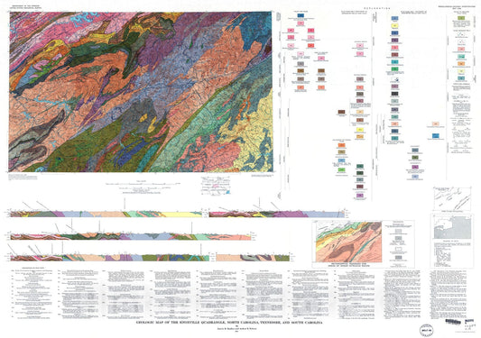 Map : Geologic map of the Knoxville quadrangle, North Carolina, Tennessee, and South Carolina, 1971 Cartography Wall Art :