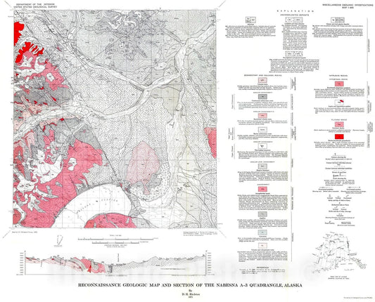 Map : Reconnaissance geologic map and section of the Nabesna A-3 quadrangle, Alaska, 1971 Cartography Wall Art :
