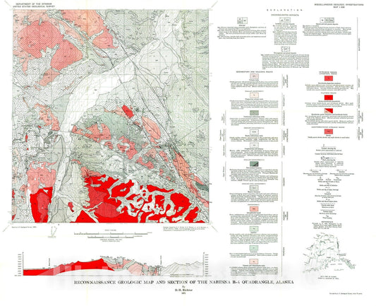 Map : Reconnaissance geologic map and section of the Nabesna B-4 quadrangle, Alaska, 1971 Cartography Wall Art :