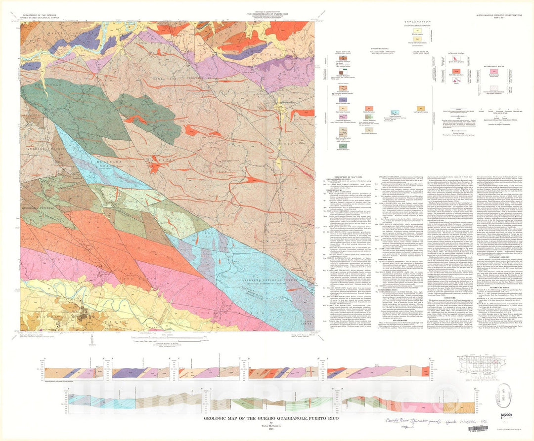 Map : Geologic map of the Gurabo quadrangle, Puerto Rico, 1971 Cartography Wall Art :