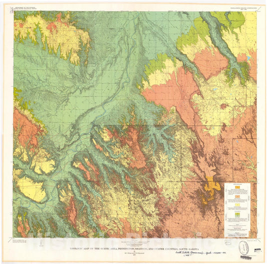 Map : Geologic map of the scenic area, Pennington, Shannon, and Custer Counties, South Dakota, 1971 Cartography Wall Art :