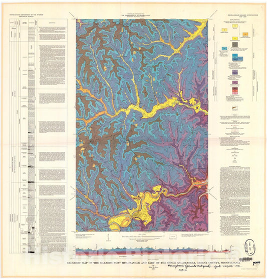 Map : Geologic map of the Garards Fort quadrangle and part of the Osage quadrangle, Greene County, Pennsylvania, 1971 Cartography Wall Art :