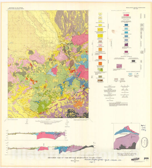 Map : Geologic map of the Owyhee quadrangle, Nevada-Idaho, 1971 Cartography Wall Art :