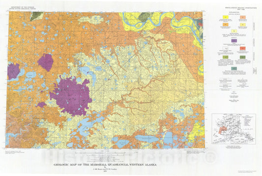 Map : Geologic map of the Marshall quadrangle, western Alaska, 1971 Cartography Wall Art :