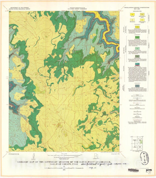 Map : Geologic map of the southeast quarter of the Hatch Point quadrangle, San Juan County, Utah, 1971 Cartography Wall Art :