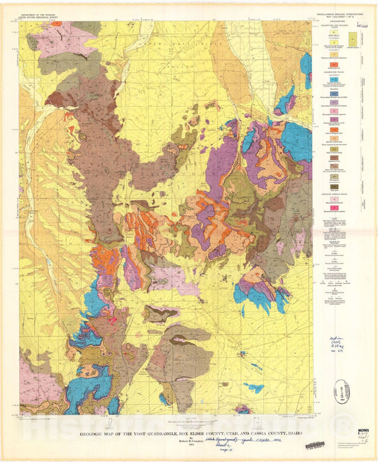 Map : Geologic map of the Yost quadrangle, Box Elder County, Utah, and Cassia County, Idaho, 1972 Cartography Wall Art :
