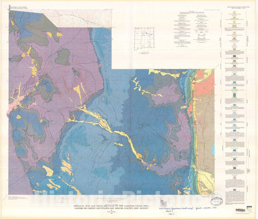 Map : Geologic map and cross sections of the Gallinas Creek area, Sangre De Cristo Mountains, San Miguel County, New Mexico, 1972 Cartography Wall Art :