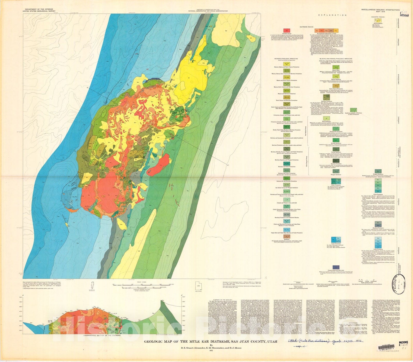 Map : Geologic map of the Mule Ear diatreme, San Juan County, Utah, 1972 Cartography Wall Art :