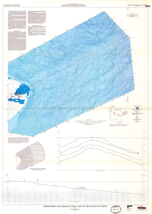 Map : Bathymetry and geology - east cape of the Island of Hawaii, 1971 Cartography Wall Art :