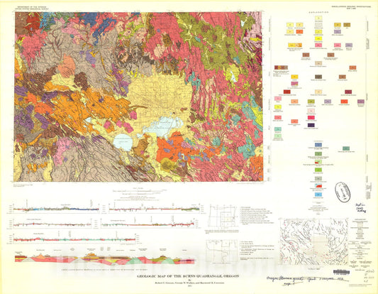 Map : Geologic map of the Burns quadrangle, Oregon, 1972 Cartography Wall Art :