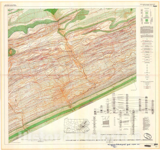 Map : Geologic map of anthracite-bearing rocks in the Pottsville quadrangle, Schuylkill County, Pennsylvania, 1972 Cartography Wall Art :
