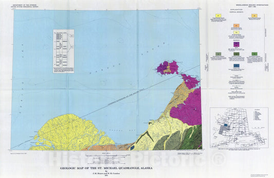 Map : Geologic map of the St. Michael quadrangle, Alaska, 1971 Cartography Wall Art :