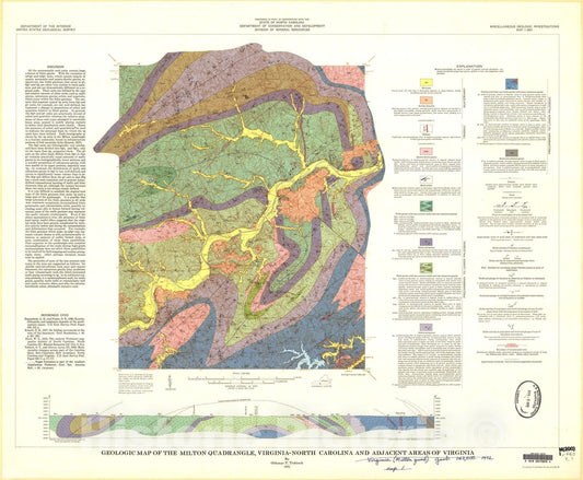 Map : Geologic map of the Milton quadrangle, Virginia-North Carolina, 1972 Cartography Wall Art :
