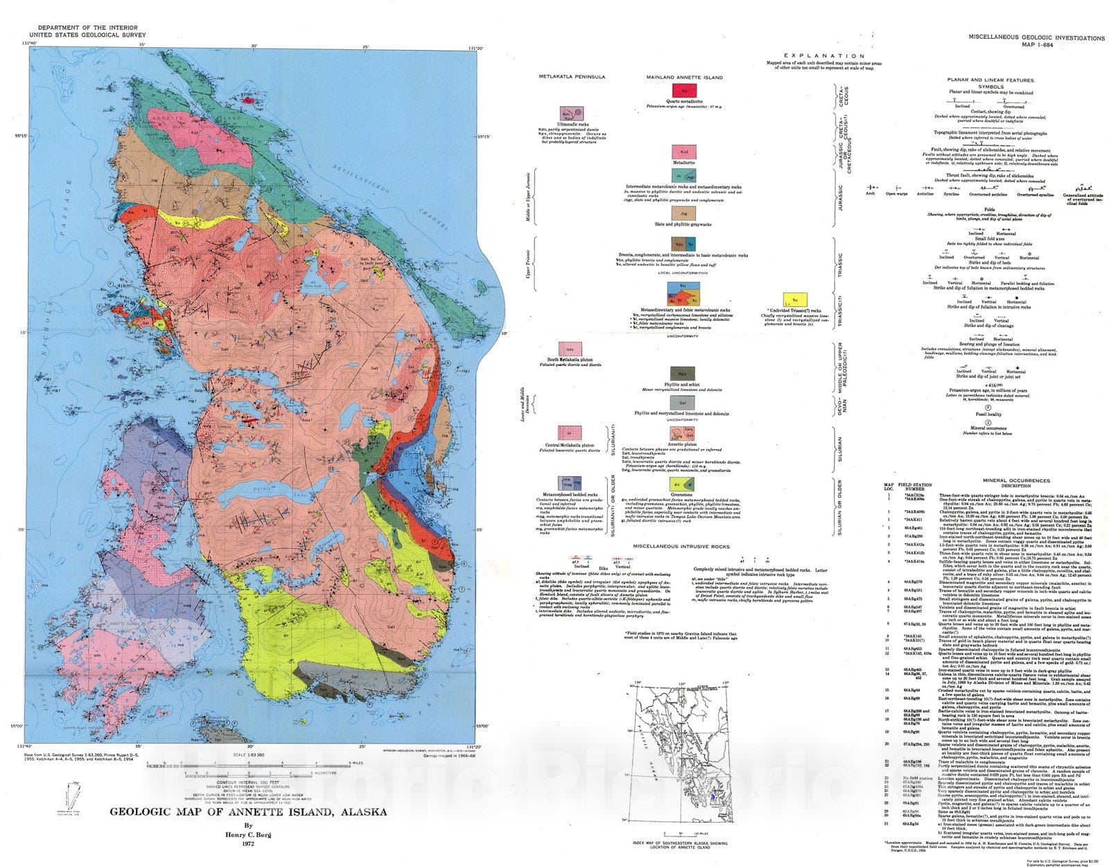 Map : Geologic map of Annette Island, Alaska, 1972 Cartography Wall Art :