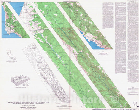Map : Map showing recently active breaks along the San Andreas fault between Point Delgada and Bolinas Bay, California, 1972 Cartography Wall Art :