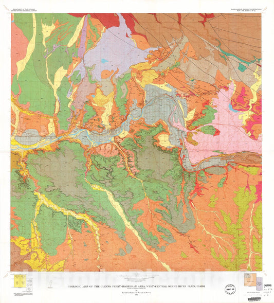 Map : Geologic map of the Glenns Ferry-Hagerman area, west-central Snake River Plain, Idaho, 1972 Cartography Wall Art :