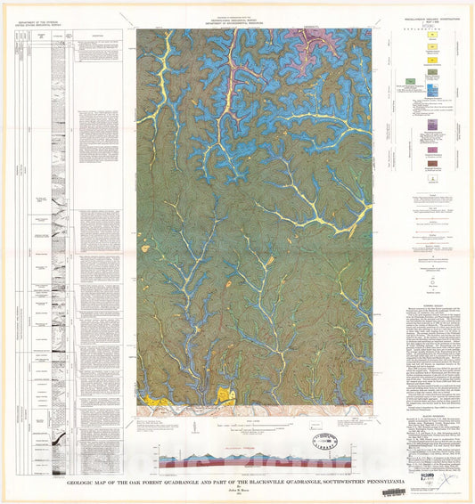 Map : Geologic map of the Oak Forest quadrangle and part of the Blacksville quadrangle, southwestern Pennsylvania, 1972 Cartography Wall Art :