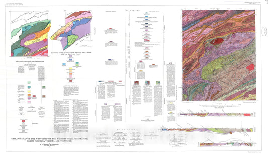 Map : Geologic map of the west half of the Winston-Salem quadrangle, North Carolina, Virginia, and Tennessee, 1972 Cartography Wall Art :