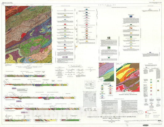 Map : Geologic map of the east half of the Winston-Salem quadrangle, North Carolina-Virginia, 1975 Cartography Wall Art :