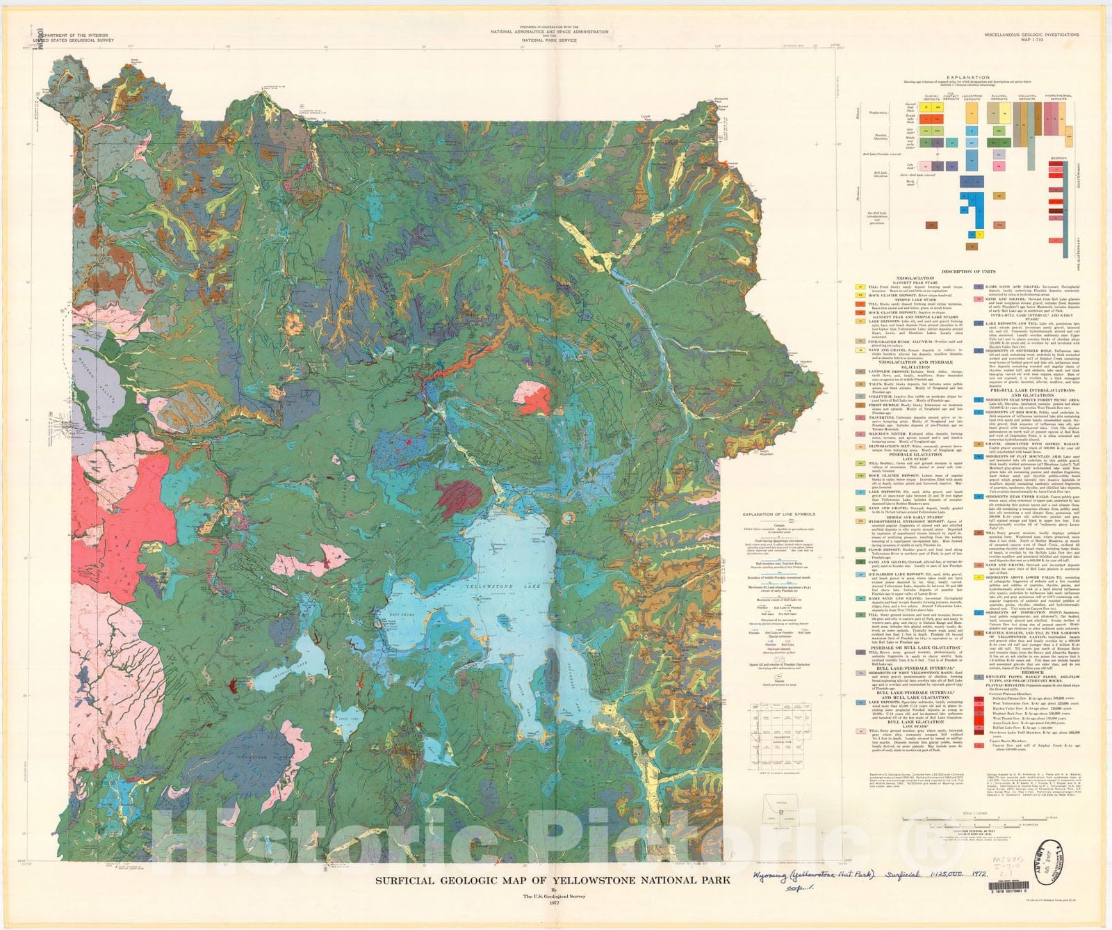 Map : Surficial geologic map of Yellowstone National Park, 1972 Cartography Wall Art :