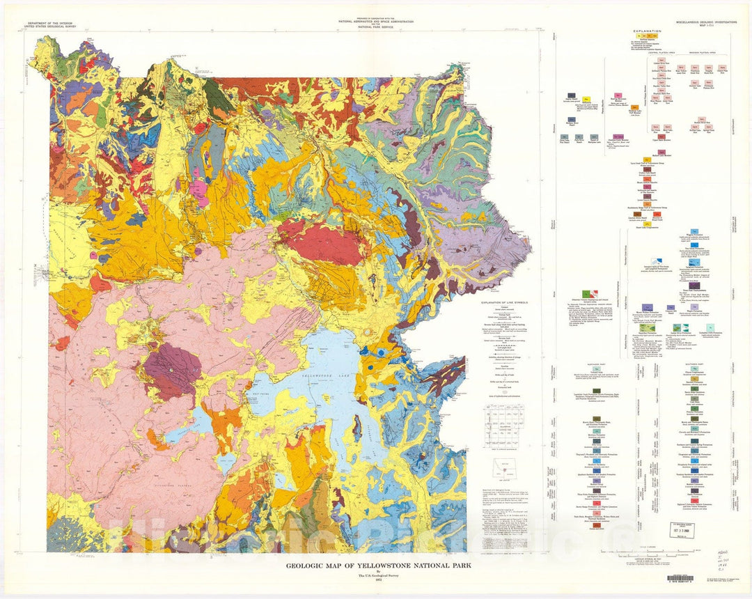 Map : Geologic map of Yellowstone National Park, 1972 Cartography Wall Art :
