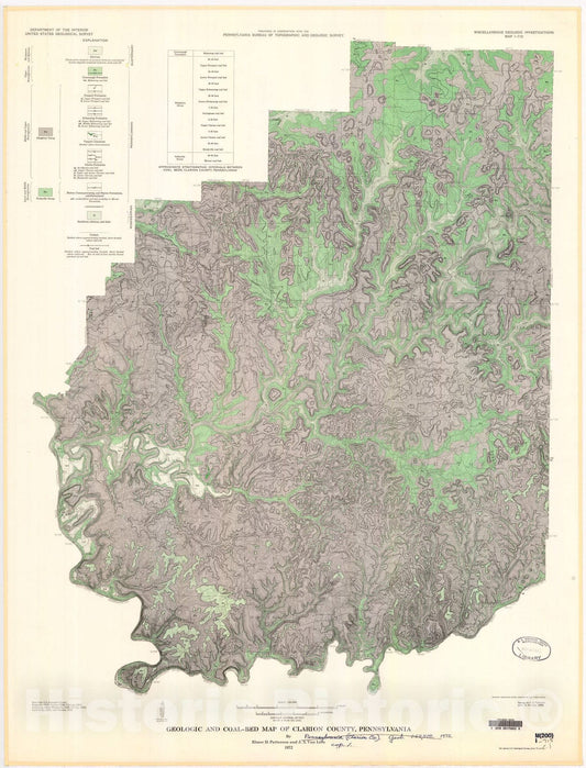 Map : Geologic and coal bed map of Clarion County, Pennsylvania, 1972 Cartography Wall Art :