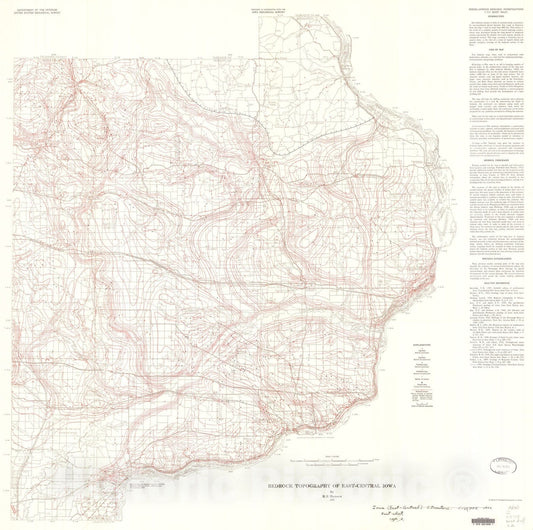 Map : Bedrock topography of east-central Iowa, 1972 Cartography Wall Art :