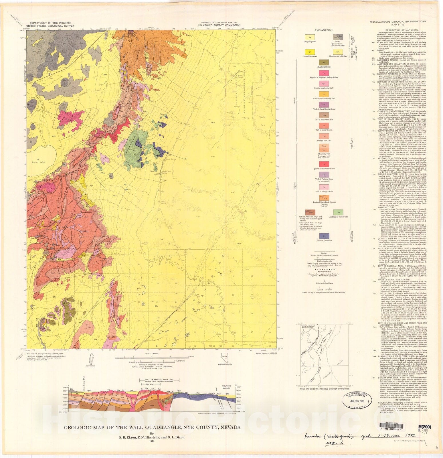 Map : Geologic map of the Wall quadrangle, Nye County, Nevada, 1972 Cartography Wall Art :