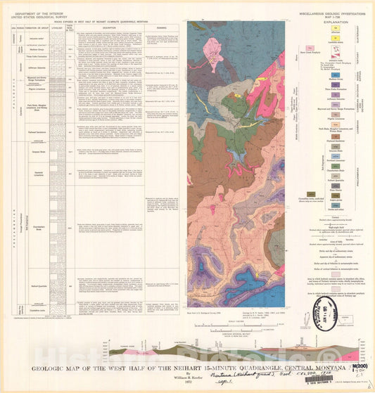 Map : Geologic map of the west half of the Neihart 15-minute quadrangle, central Montana, 1972 Cartography Wall Art :