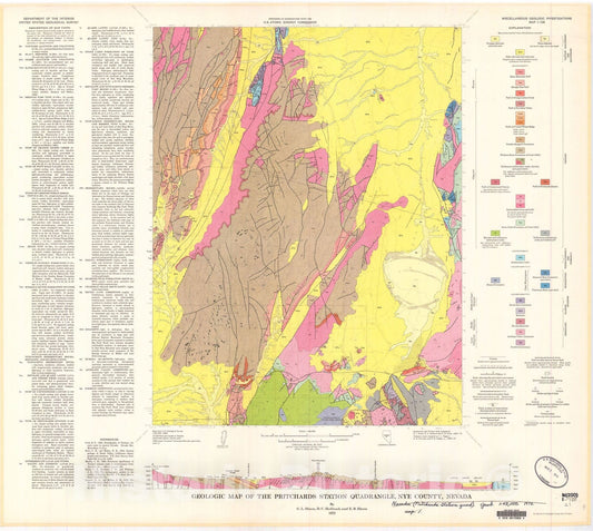 Map : Geologic map of the Pritchards Station quadrangle, Nye County, Nevada, 1972 Cartography Wall Art :