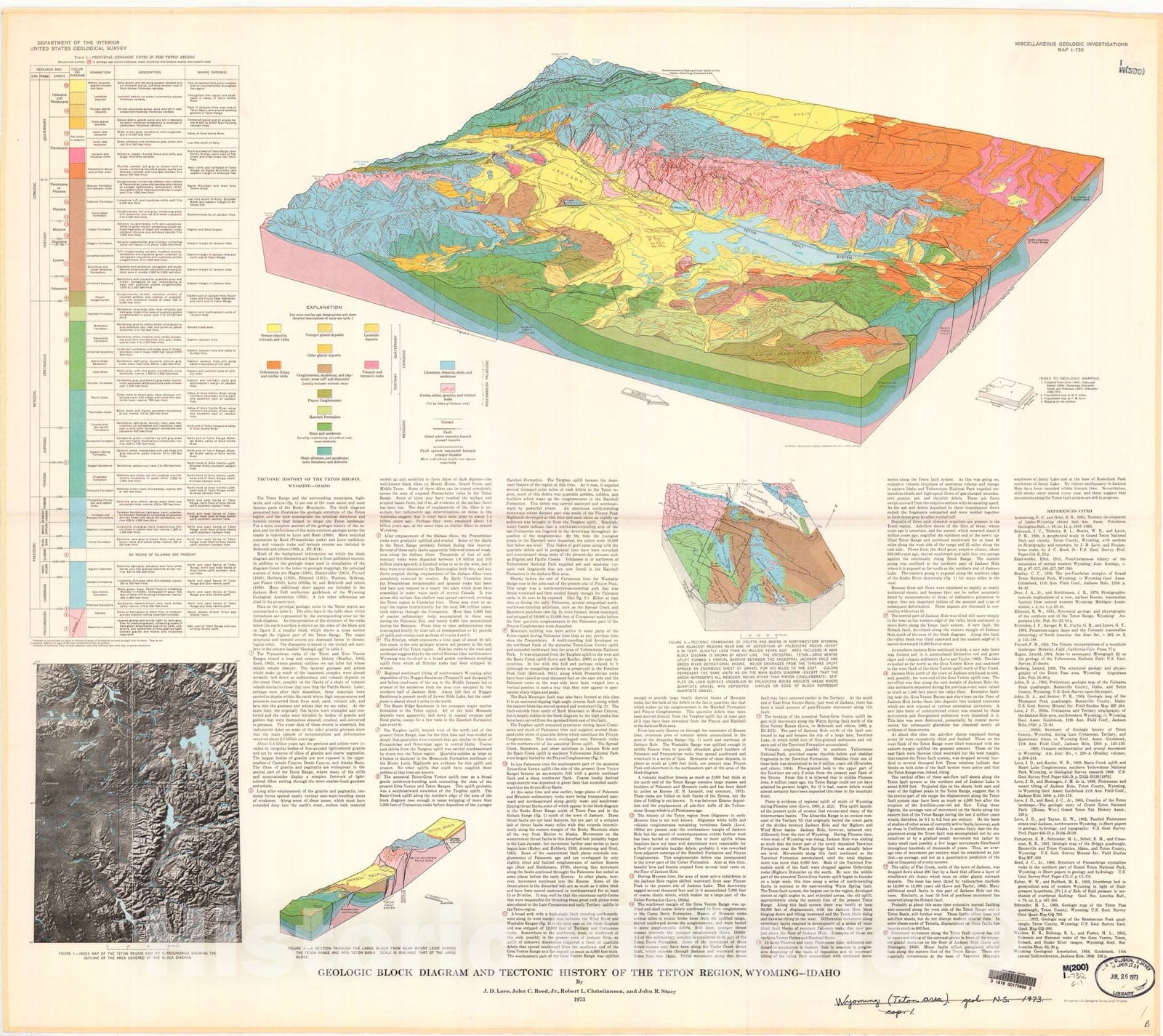 Map : Geologic block diagram and tectonic history of the Teton region, Wyoming-Idaho, 1972 Cartography Wall Art :