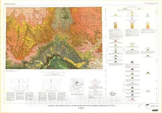 Map : Geologic and structure map of the Grand Junction quadrangle, Colorado and Utah, 1973 Cartography Wall Art :