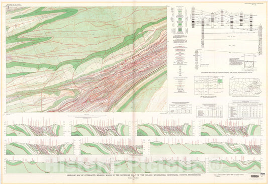 Map : Geologic map of the anthracite-bearing rocks in the southern half of the Delano quadrangle, Schuylkill County, Pennsylvania, 1974 Cartography Wall Art :
