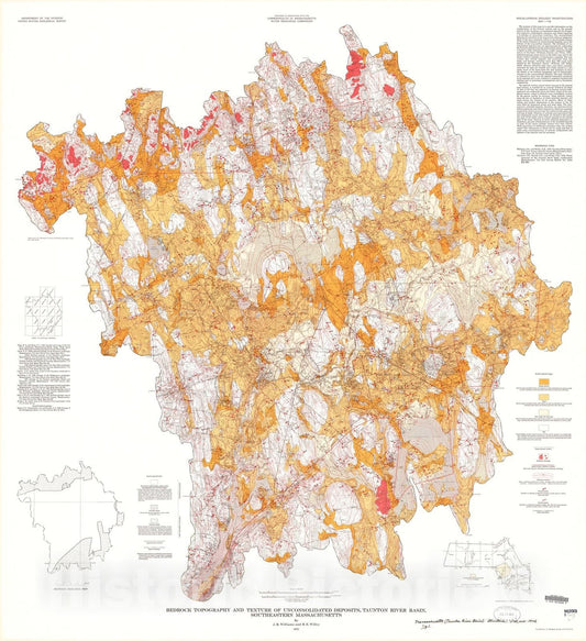 Map : Bedrock topography and texture of unconsolidated deposits, Taunton River basin, southeastern Massachusetts, 1973 Cartography Wall Art :